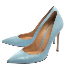 Pre Owned Gianvito Rossi Blue Leather Pointed Toe Pumps Size 40