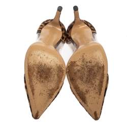 Pre Owned Gianvito Rossi Brown/Beige Leopard Print Pony Hair And PVC Pumps Size 37.5