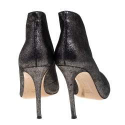 Pre Owned Gianvito Rossi Metallic Silver Foil Suede Vamp Peep Toe Booties Size 39.5