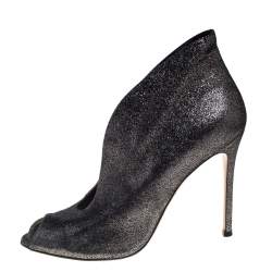 Pre Owned Gianvito Rossi Metallic Silver Foil Suede Vamp Peep Toe Booties Size 39.5