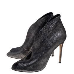Pre Owned Gianvito Rossi Metallic Silver Foil Suede Vamp Peep Toe Booties Size 39.5