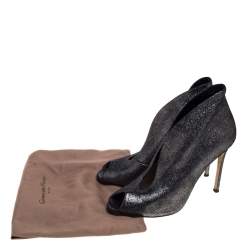 Pre Owned Gianvito Rossi Metallic Silver Foil Suede Vamp Peep Toe Booties Size 39.5