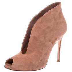 Pre Owned Gianvito Rossi Beige Suede Vamp Boots Size 37.5