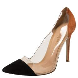 Pre Owned Gianvito Rossi Black Suede And PVC Plexi Pumps Size 37.5