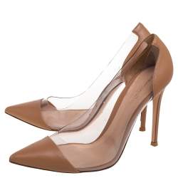 Pre Owned Gianvito Rossi Beige Leather And PVC Plexi Pointed Toe Pumps Size 40