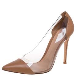 Pre Owned Gianvito Rossi Beige Leather And PVC Plexi Pointed Toe Pumps Size 40