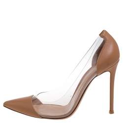 Pre Owned Gianvito Rossi Beige Leather And PVC Plexi Pointed Toe Pumps Size 40