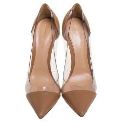 Pre Owned Gianvito Rossi Beige Leather And PVC Plexi Pointed Toe Pumps Size 40