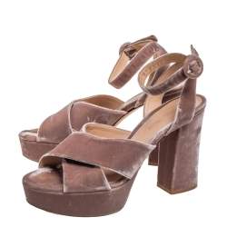 Pre Owned Gianvito Rossi Beige Velvet Roxy Platform Ankle Strap Sandals Size 39