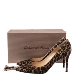 Pre Owned Gianvito Rossi Brown/Black Leopard Print Suede Pointed Toe Pumps Size 41