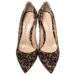 Pre Owned Gianvito Rossi Brown/Black Leopard Print Suede Pointed Toe Pumps Size 41