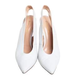 Pre Owned Gianvito Rossi White Leather Pointed Toe Slingback Sandals Size 39.5