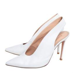 Pre Owned Gianvito Rossi White Leather Pointed Toe Slingback Sandals Size 39.5