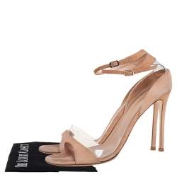 Pre Owned Gianvito Rossi Beige Suede And PVC Ankle Strap Sandals Size 40.5
