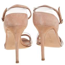 Pre Owned Gianvito Rossi Beige Suede And PVC Ankle Strap Sandals Size 40.5