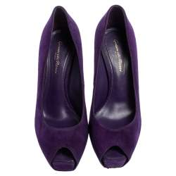 Gianvito Rossi Purple Suede Peep Toe Platform Pumps Size 39.5