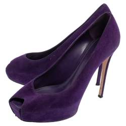 Gianvito Rossi Purple Suede Peep Toe Platform Pumps Size 39.5