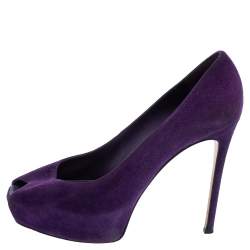 Gianvito Rossi Purple Suede Peep Toe Platform Pumps Size 39.5