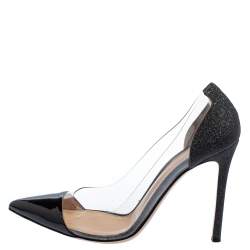 Pre Owned Gianvito Rossi Black Patent Leather And PVC Plexi Pumps Size 38