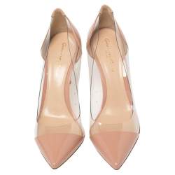 Pre Owned Gianvito Rossi Blush Pink Patent Leather And PVC Plexi Pointed Toe Pumps Size 36.5