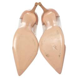 Pre Owned Gianvito Rossi Blush Pink Patent Leather And PVC Plexi Pointed Toe Pumps Size 36.5