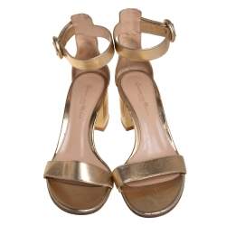 Pre Owned Gianvito Rossi Gold Leather Portofino Block Heel Sandals Size 37