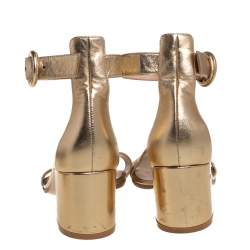 Pre Owned Gianvito Rossi Gold Leather Portofino Block Heel Sandals Size 37