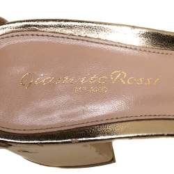 Pre Owned Gianvito Rossi Gold Leather Portofino Block Heel Sandals Size 37