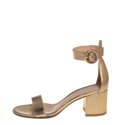 Pre Owned Gianvito Rossi Gold Leather Portofino Block Heel Sandals Size 37