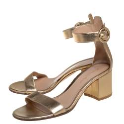 Pre Owned Gianvito Rossi Gold Leather Portofino Block Heel Sandals Size 37