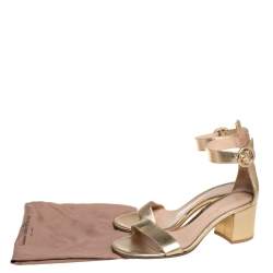 Pre Owned Gianvito Rossi Gold Leather Portofino Block Heel Sandals Size 37