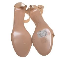 Pre Owned Gianvito Rossi Beige Patent Leather Portofino Ankle Strap Sandals Size 37