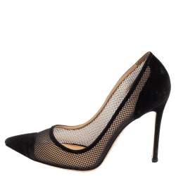Pre Owned Gianvito Rossi Black Suede and Mesh Pointed Toe Pumps Size 39