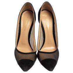 Pre Owned Gianvito Rossi Black Suede and Mesh Pointed Toe Pumps Size 39