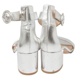 Pre Owned Gianvito Rossi Metallic Silver Leather Portofino Sandals Size 37