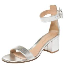 Pre Owned Gianvito Rossi Metallic Silver Leather Portofino Sandals Size 37