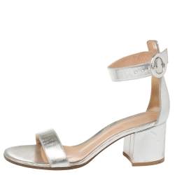 Pre Owned Gianvito Rossi Metallic Silver Leather Portofino Sandals Size 37