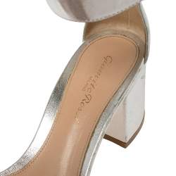 Pre Owned Gianvito Rossi Metallic Silver Leather Portofino Sandals Size 37