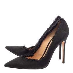 Pre Owned Gianvito Rossi Black Canvas Fringe Trim Pointed Toe Pumps Size 41