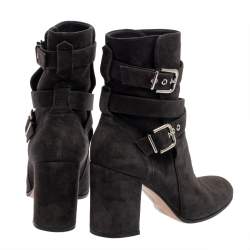 Pre Owned Gianvito Rossi Dark Grey Suede Buckle Detail Ankle Boots Szie 36.5