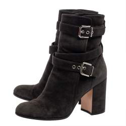 Pre Owned Gianvito Rossi Dark Grey Suede Buckle Detail Ankle Boots Szie 36.5