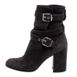 Pre Owned Gianvito Rossi Dark Grey Suede Buckle Detail Ankle Boots Szie 36.5