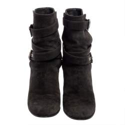 Pre Owned Gianvito Rossi Dark Grey Suede Buckle Detail Ankle Boots Szie 36.5