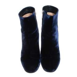 Pre Owned Gianvito Rossi Blue Velvet Rolling 85 Ankle Boots Size 36