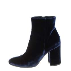 Pre Owned Gianvito Rossi Blue Velvet Rolling 85 Ankle Boots Size 36