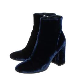 Pre Owned Gianvito Rossi Blue Velvet Rolling 85 Ankle Boots Size 36