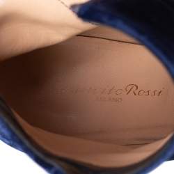 Pre Owned Gianvito Rossi Blue Velvet Rolling 85 Ankle Boots Size 36