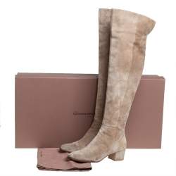 Pre Owned Gianvito Rossi Beige Suede Knee High Boots Size 36