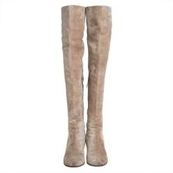 Pre Owned Gianvito Rossi Beige Suede Knee High Boots Size 36