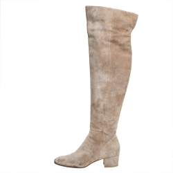 Pre Owned Gianvito Rossi Beige Suede Knee High Boots Size 36